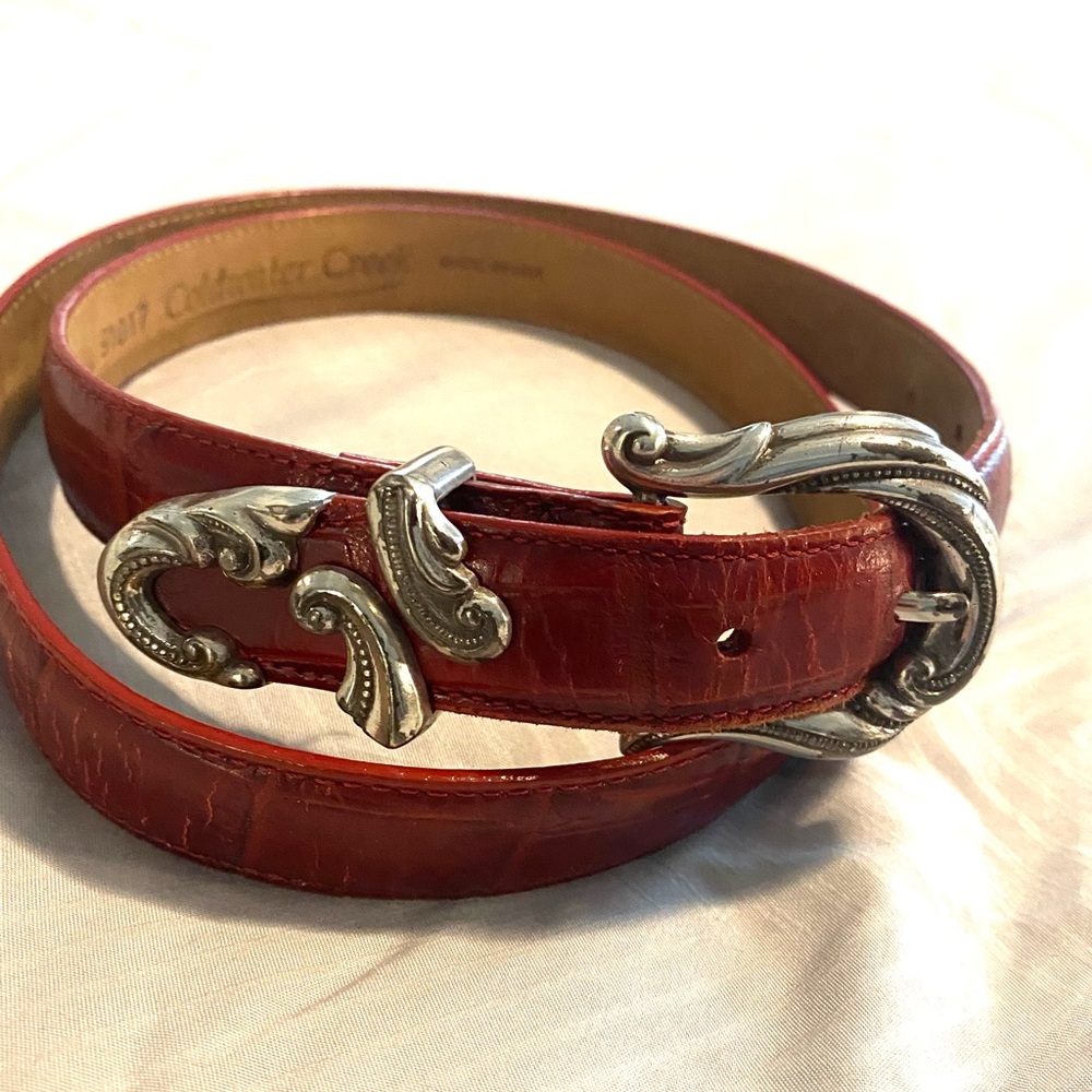 Coldwater Creek Dark Red Leather Belt with Silver Buckle XL